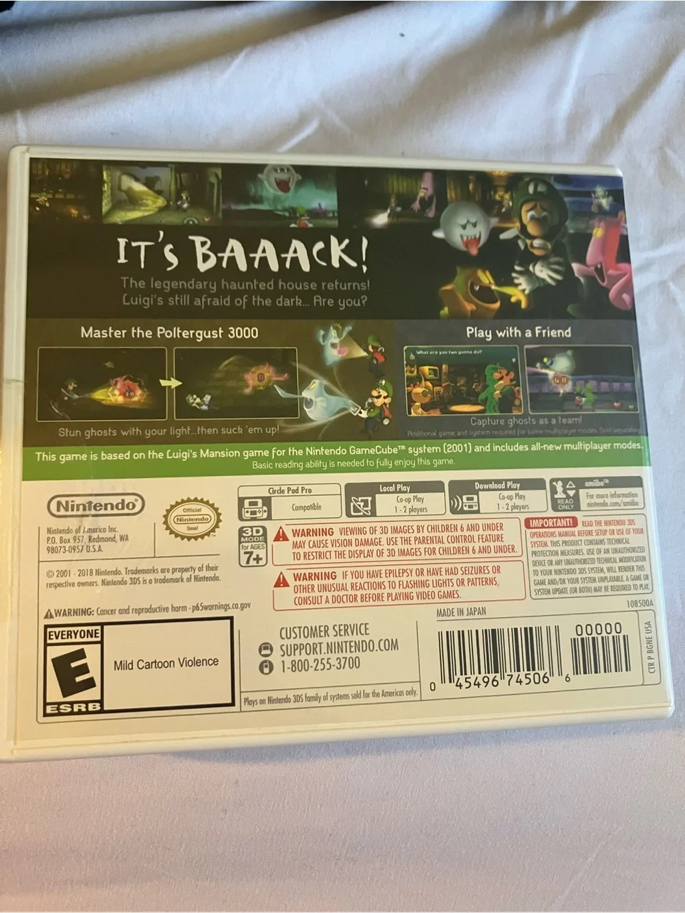 Nintendo Luigi's Mansion 3DS Game with Green Luigi Artwork